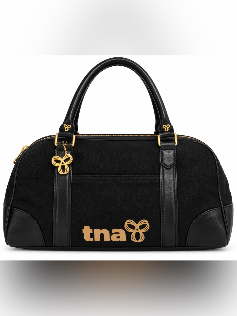 TNA Black Canvas Duffle Weekender Gym Bag Gold Hardware